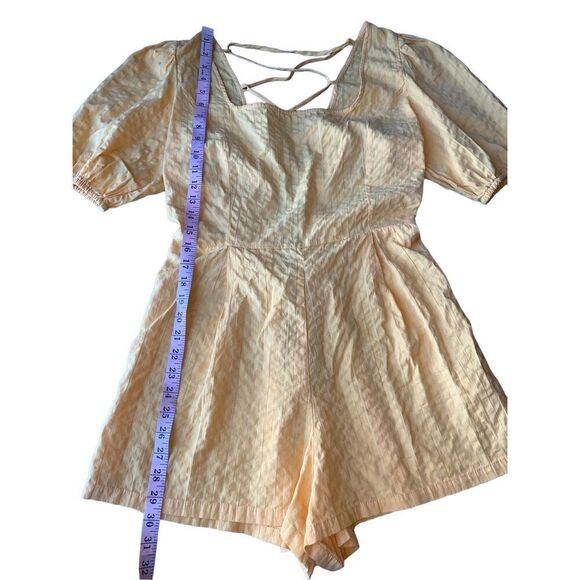 ASOS Yellow Seersucker Puff Sleeve Lace Up Back Romper - Picture 12 of 12